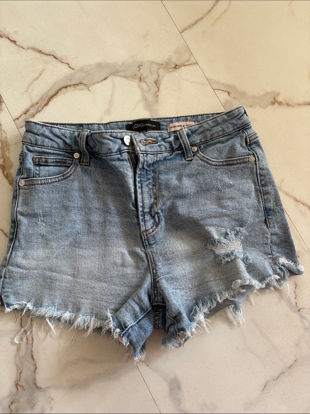 BCBGeneration Light Wash Distressed Denim Shorts